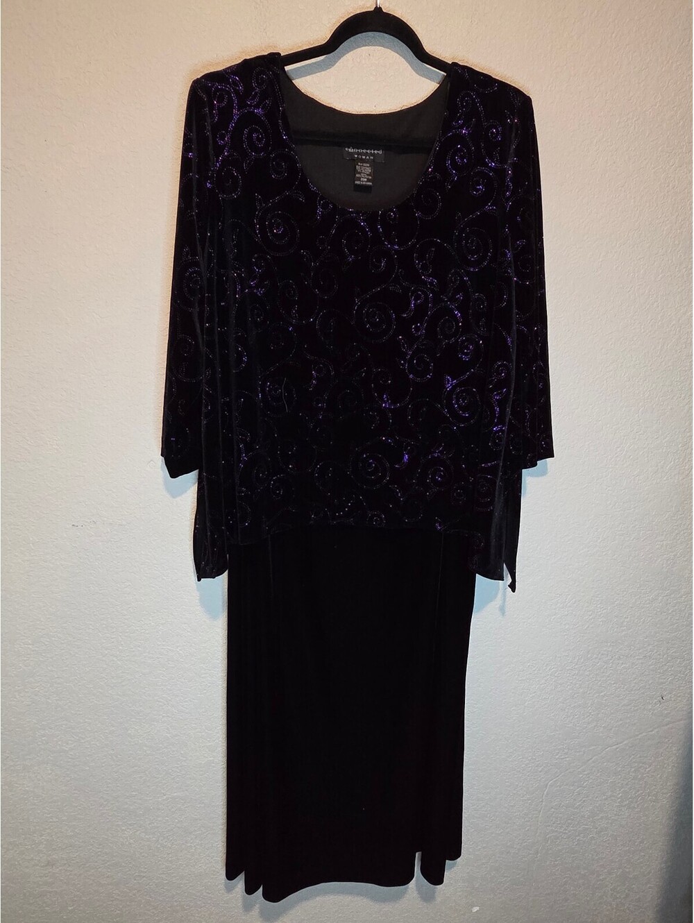 Connected Woman Black and Purple Velvet Evening Dress Size 20W